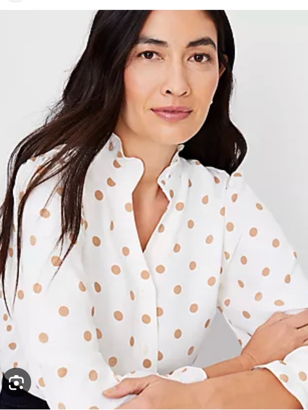 Ann Taylor Polka Dot Ruffle Button in Winter White Size Medium Petite